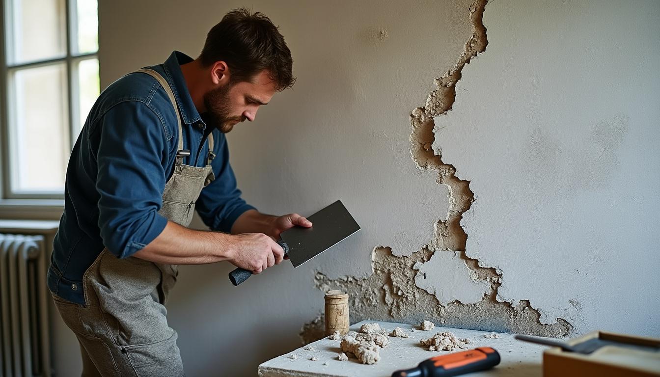 Illustration: Préparation de la surface avant les techniques de rénovation d’un mur abîmé