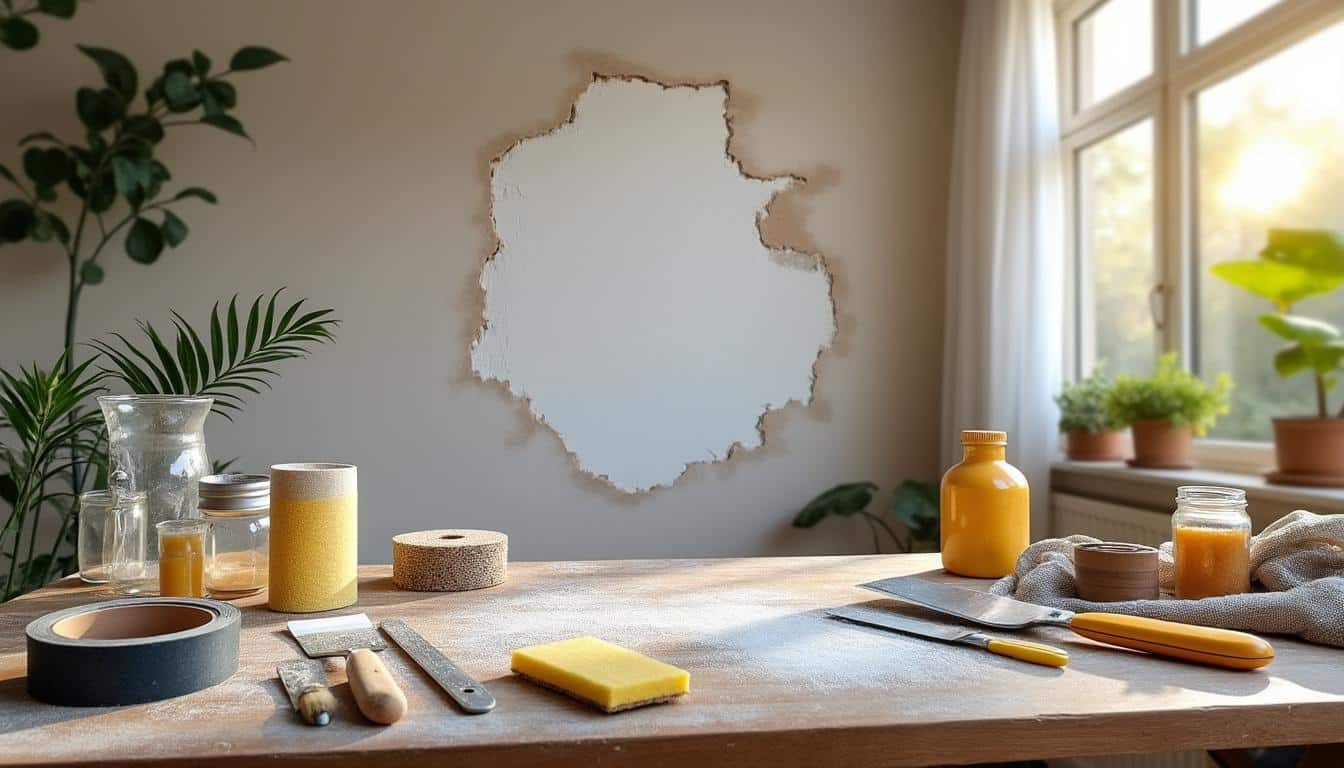 Illustration: Préparer le matériel et les outils pour reboucher un trou dans un mur en placo